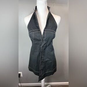 Byron Lars Beauty Mark Chic Black Halter Dress White Polka Dots Size 4